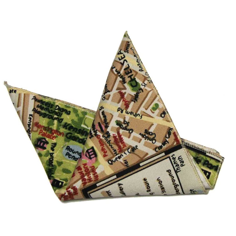 Men's London Map Novelty Pocket Square Thick Cotton